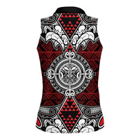Red Aotearoa Tanilo Motif Women Sleeveless Polo Shirt Vintage Maori New Zealand Tribal Art Pattern LT9 - Polynesian Pride