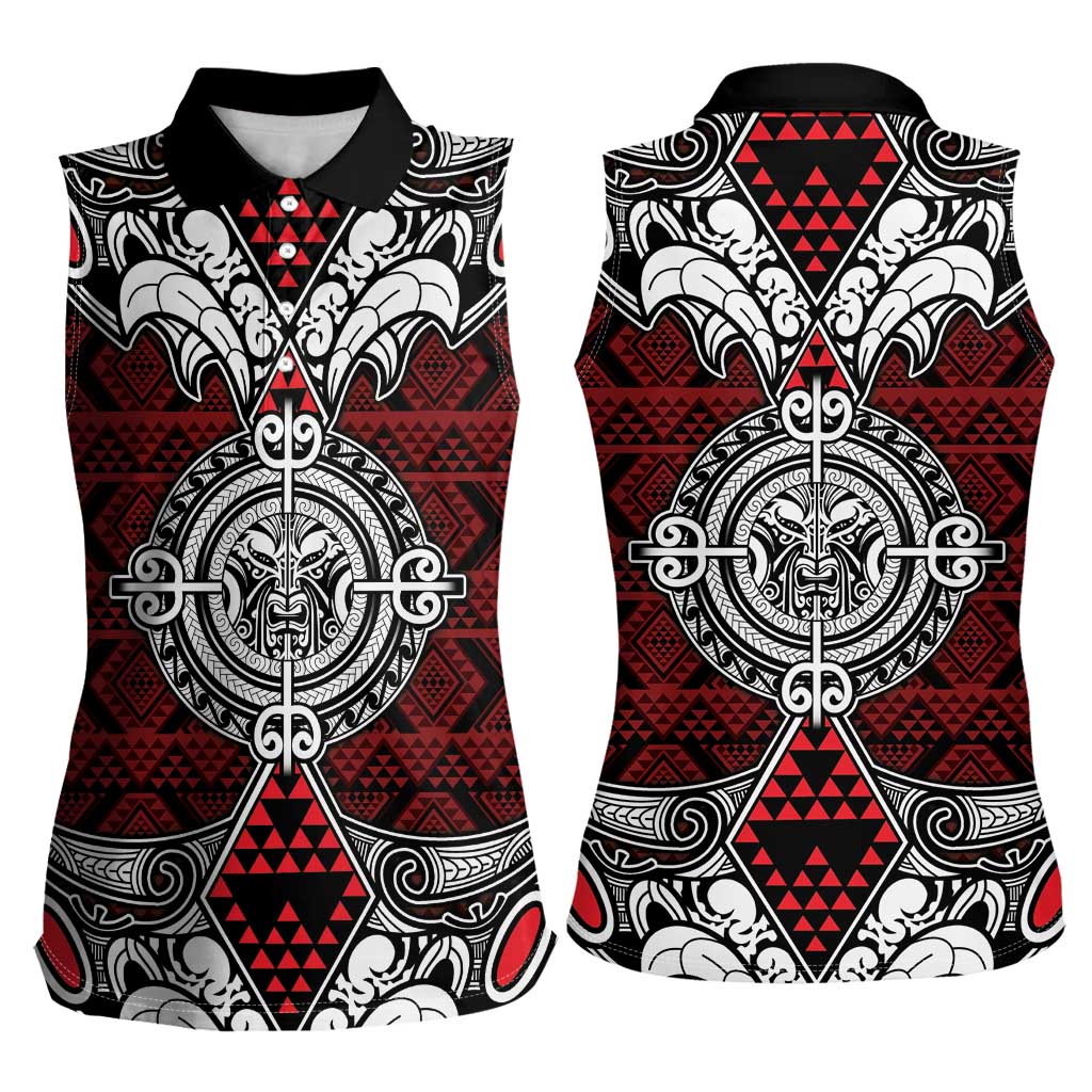 Red Aotearoa Tanilo Motif Women Sleeveless Polo Shirt Vintage Maori New Zealand Tribal Art Pattern LT9 - Polynesian Pride