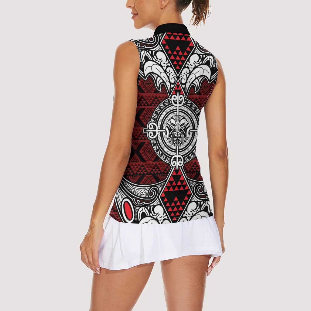 Red Aotearoa Tanilo Motif Women Sleeveless Polo Shirt Vintage Maori New Zealand Tribal Art Pattern LT9 - Polynesian Pride