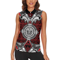Red Aotearoa Tanilo Motif Women Sleeveless Polo Shirt Vintage Maori New Zealand Tribal Art Pattern LT9 - Polynesian Pride