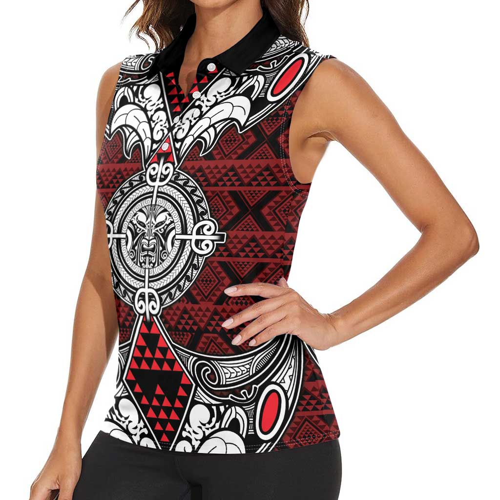 Red Aotearoa Tanilo Motif Women Sleeveless Polo Shirt Vintage Maori New Zealand Tribal Art Pattern LT9 - Polynesian Pride