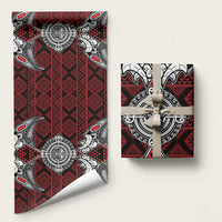 Red Aotearoa Taniko Motif Wrapping Paper Vintage Maori New Zealand Tribal Art Pattern LT9 58" × 23" Red - Polynesian Pride