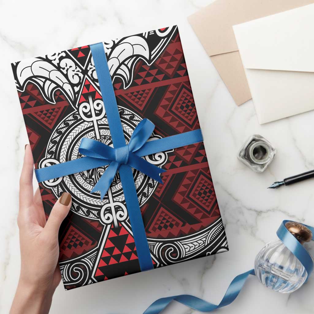 Red Aotearoa Taniko Motif Wrapping Paper Vintage Maori New Zealand Tribal Art Pattern LT9 - Polynesian Pride