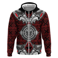 Red Aotearoa Tanilo Motif Zip Hoodie Vintage Maori New Zealand Tribal Art Pattern LT9 Zip Hoodie Red - Polynesian Pride