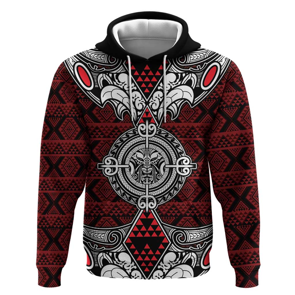 Red Aotearoa Tanilo Motif Zip Hoodie Vintage Maori New Zealand Tribal Art Pattern LT9 Pullover Hoodie Red - Polynesian Pride