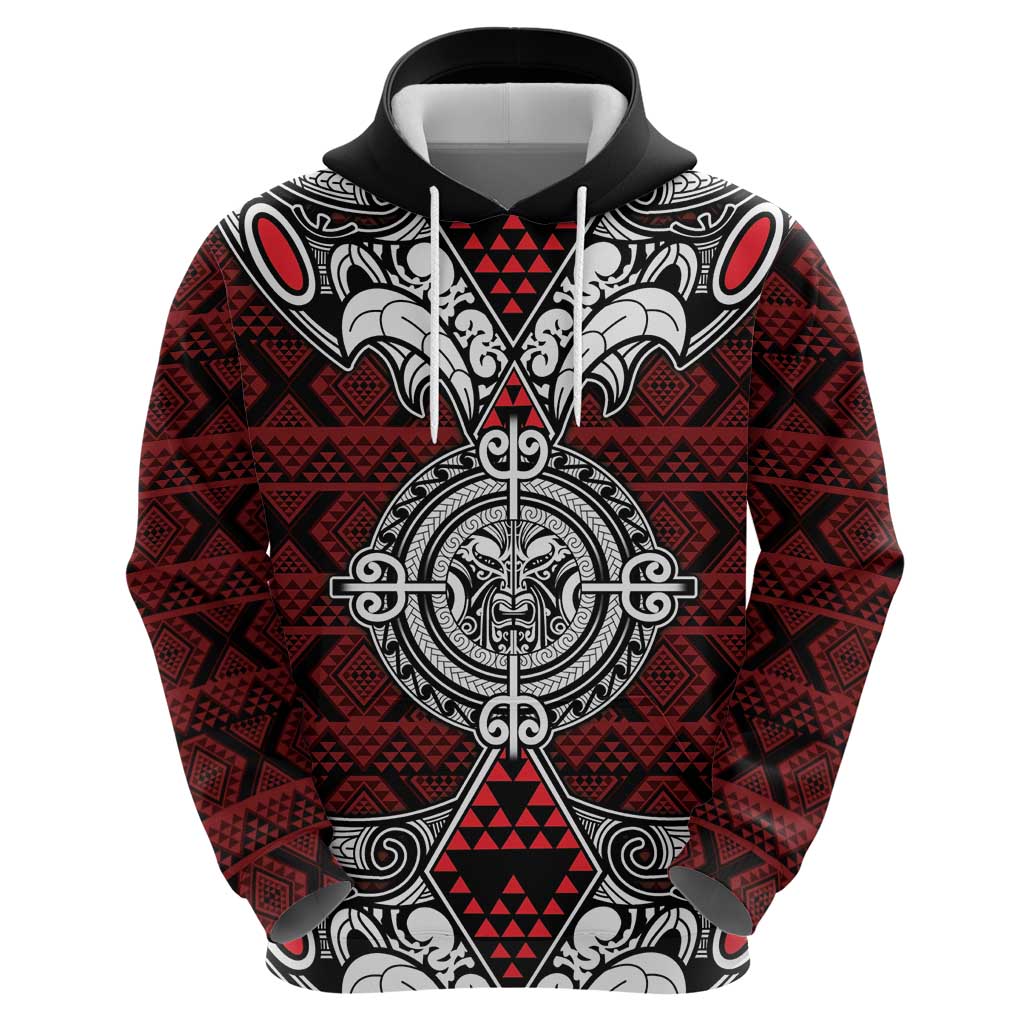 Red Aotearoa Tanilo Motif Zip Hoodie Vintage Maori New Zealand Tribal Art Pattern LT9 - Polynesian Pride