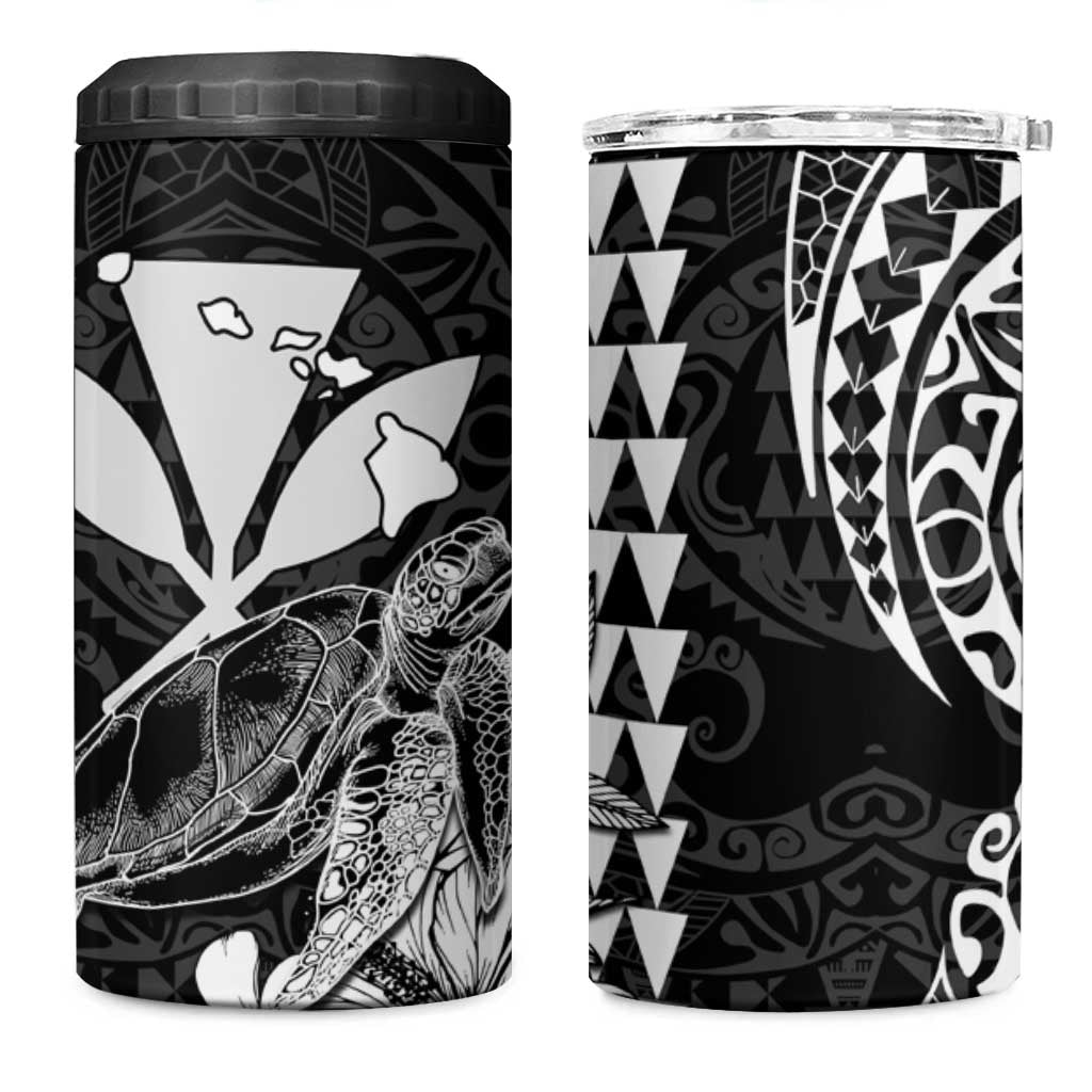 Kakau Polynesian Tribal Hawaiian Turtle 4 in 1 Can Cooler Tumbler with Kanaka Maoli Black LT9 One Size: 16 oz Black - Polynesian Pride