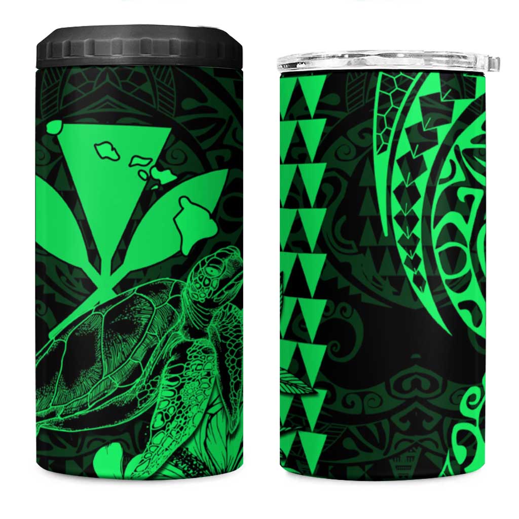 Kakau Polynesian Tribal Hawaiian Turtle 4 in 1 Can Cooler Tumbler with Kanaka Maoli Green LT9 One Size: 16 oz Green - Polynesian Pride