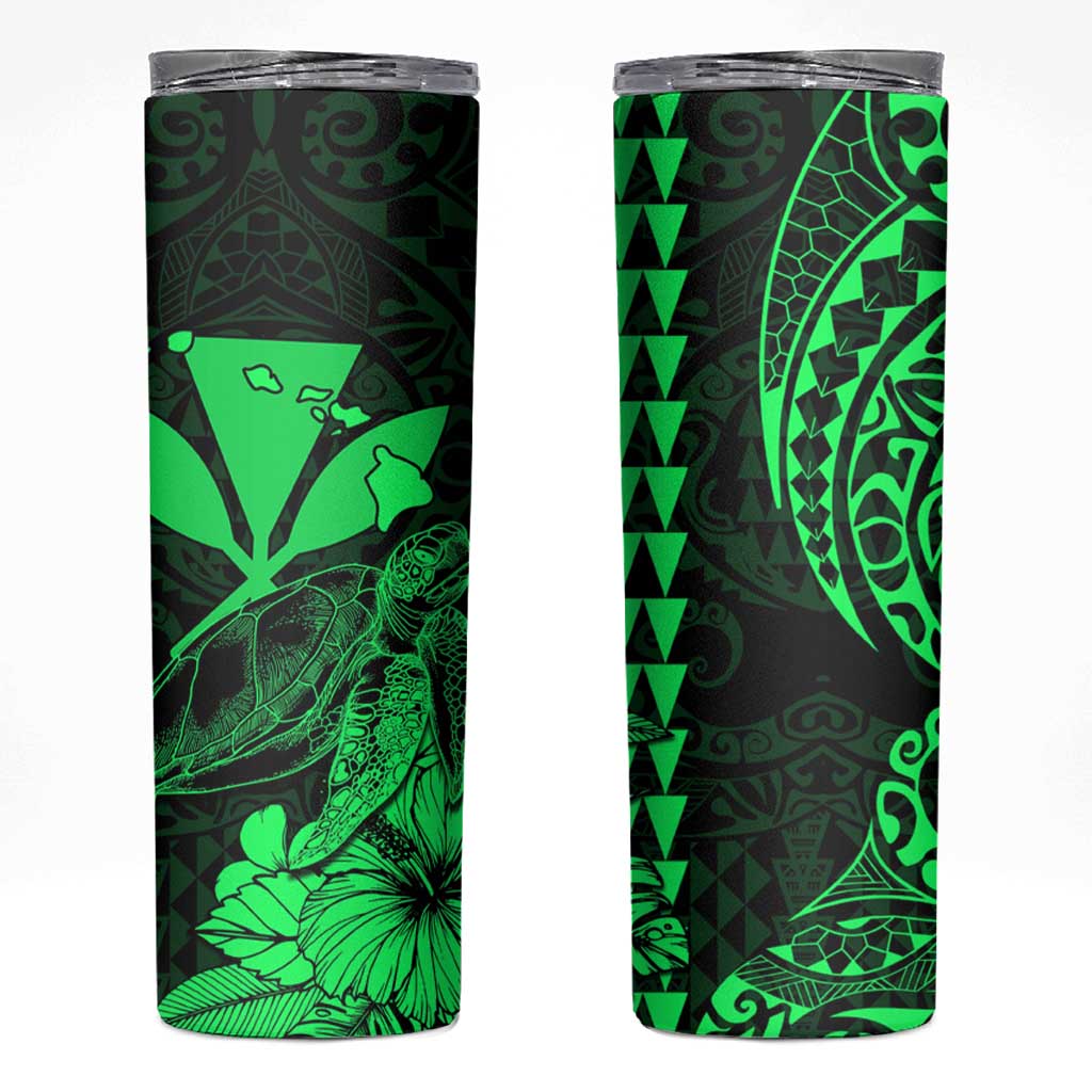 Kakau Polynesian Tribal Hawaiian Turtle Skinny Tumbler with Kanaka Maoli Green LT9 Green - Polynesian Pride