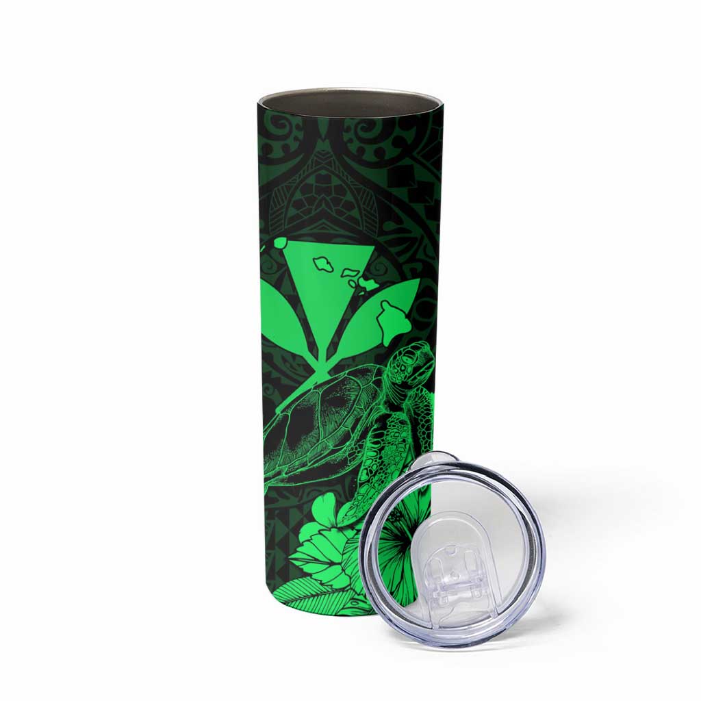 Kakau Polynesian Tribal Hawaiian Turtle Skinny Tumbler with Kanaka Maoli Green LT9 - Polynesian Pride