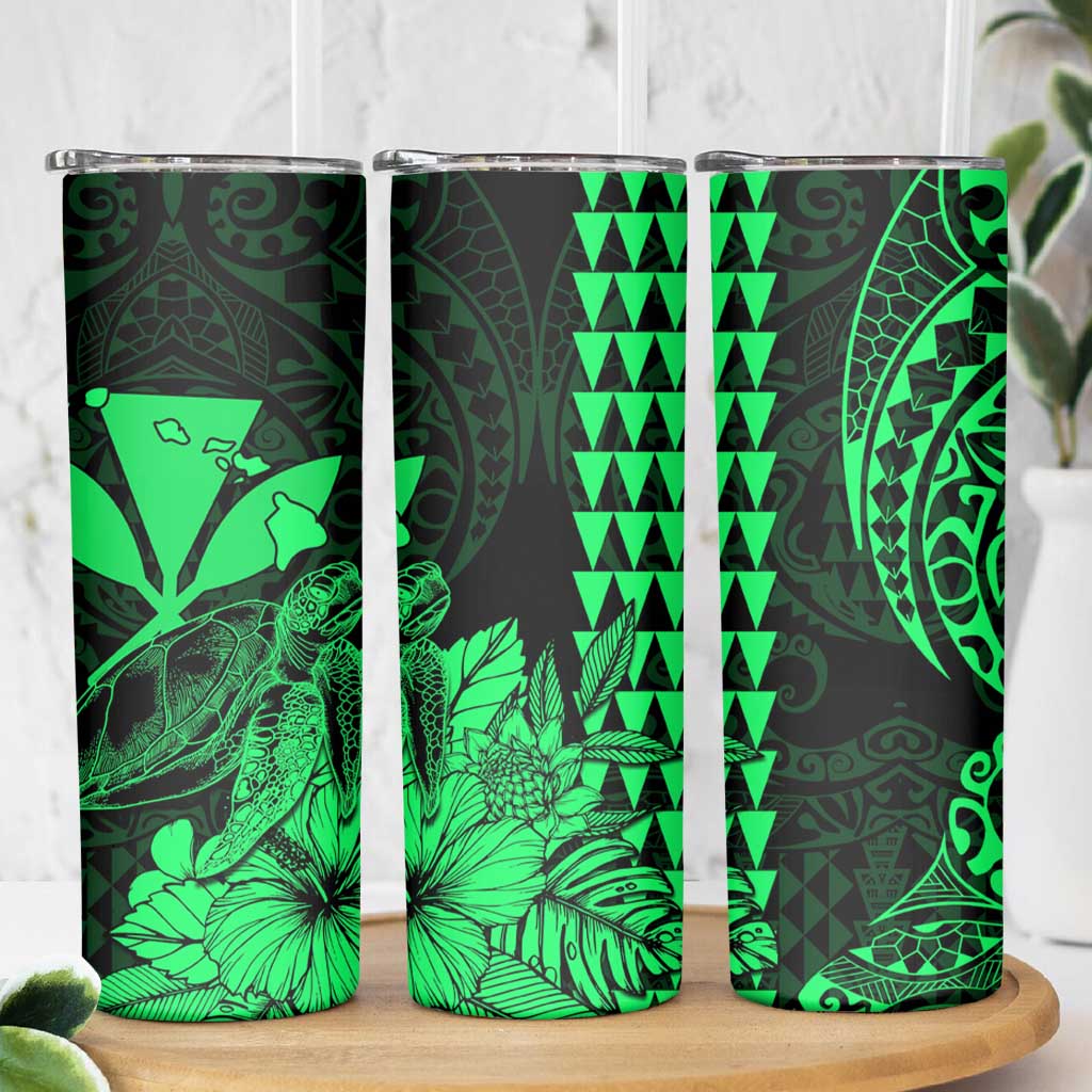 Kakau Polynesian Tribal Hawaiian Turtle Skinny Tumbler with Kanaka Maoli Green LT9 - Polynesian Pride