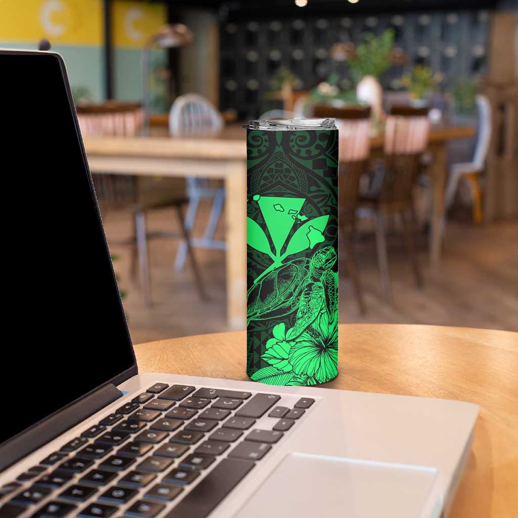 Kakau Polynesian Tribal Hawaiian Turtle Skinny Tumbler with Kanaka Maoli Green LT9 - Polynesian Pride