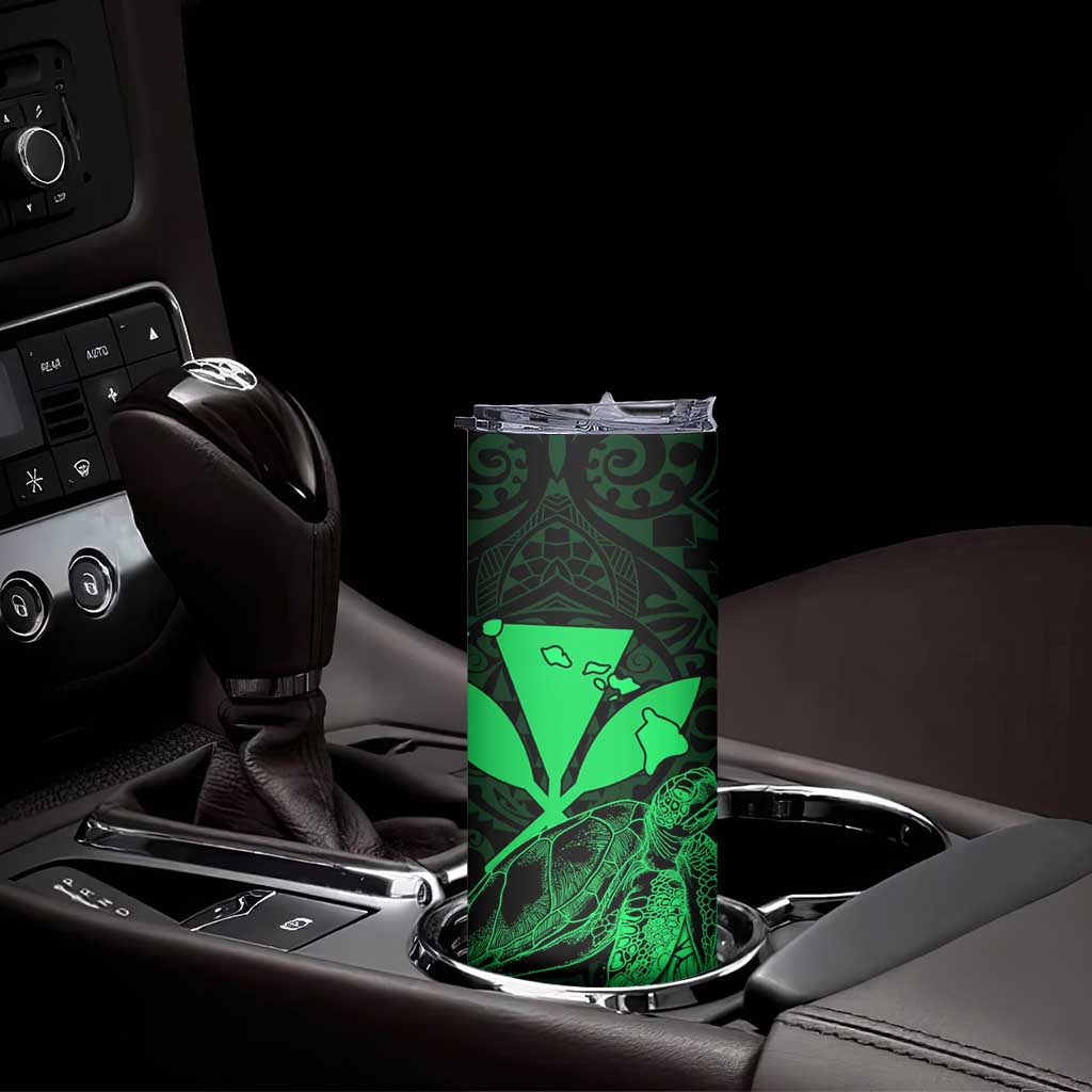 Kakau Polynesian Tribal Hawaiian Turtle Skinny Tumbler with Kanaka Maoli Green LT9 - Polynesian Pride
