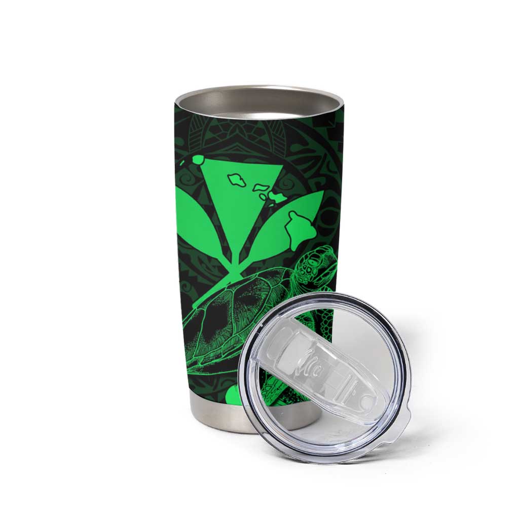 Kakau Polynesian Tribal Hawaiian Turtle Tumbler Cup with Kanaka Maoli Green LT9 - Polynesian Pride