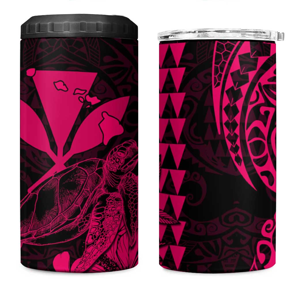 Kakau Polynesian Tribal Hawaiian Turtle 4 in 1 Can Cooler Tumbler with Kanaka Maoli Pink LT9 One Size: 16 oz Pink - Polynesian Pride