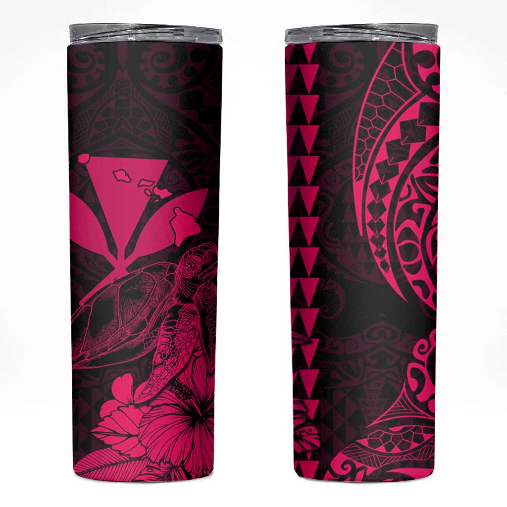 Kakau Polynesian Tribal Hawaiian Turtle Skinny Tumbler with Kanaka Maoli Pink LT9 Pink - Polynesian Pride