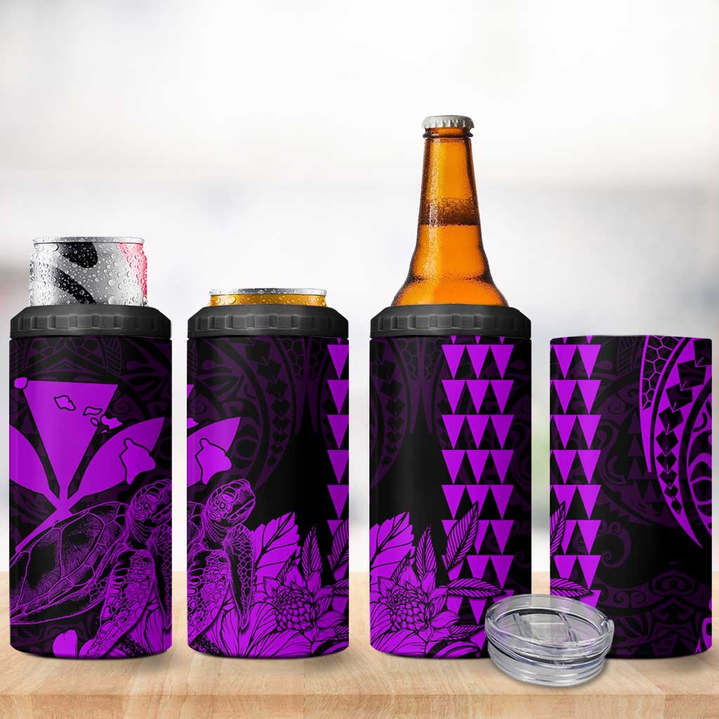 Kakau Polynesian Tribal Hawaiian Turtle 4 in 1 Can Cooler Tumbler with Kanaka Maoli Purple LT9 - Polynesian Pride