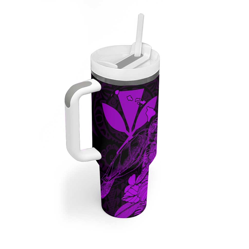 Kakau Polynesian Tribal Hawaiian Turtle Tumbler With Handle with Kanaka Maoli Purple LT9 - Polynesian Pride