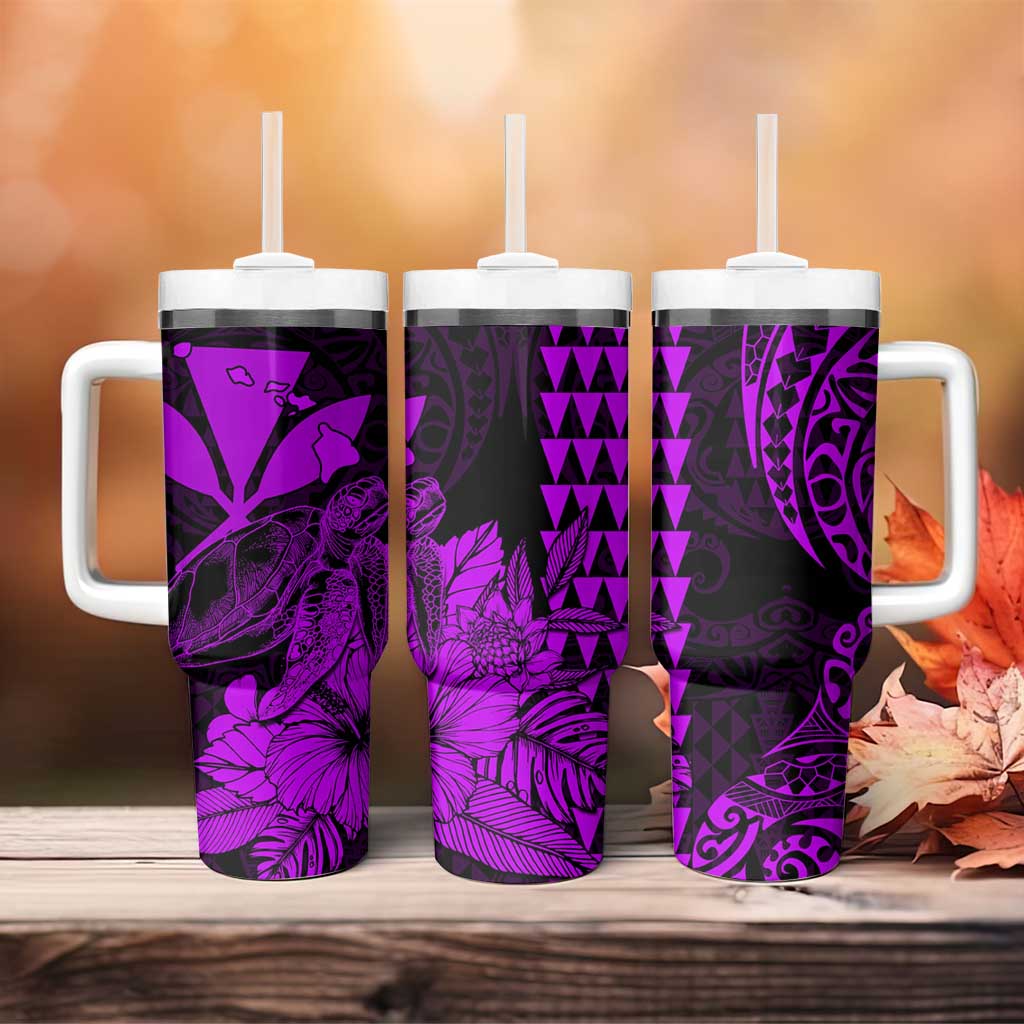 Kakau Polynesian Tribal Hawaiian Turtle Tumbler With Handle with Kanaka Maoli Purple LT9 - Polynesian Pride
