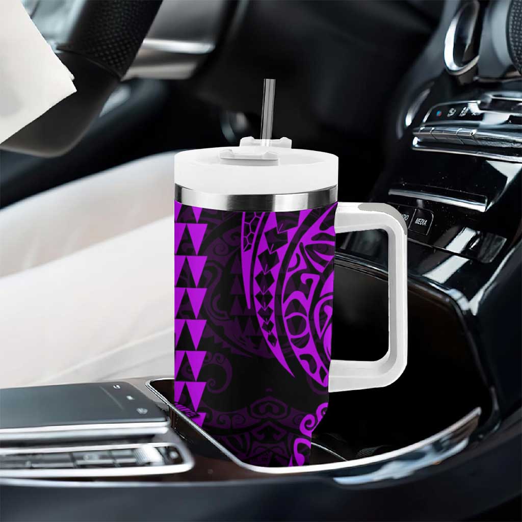 Kakau Polynesian Tribal Hawaiian Turtle Tumbler With Handle with Kanaka Maoli Purple LT9 - Polynesian Pride