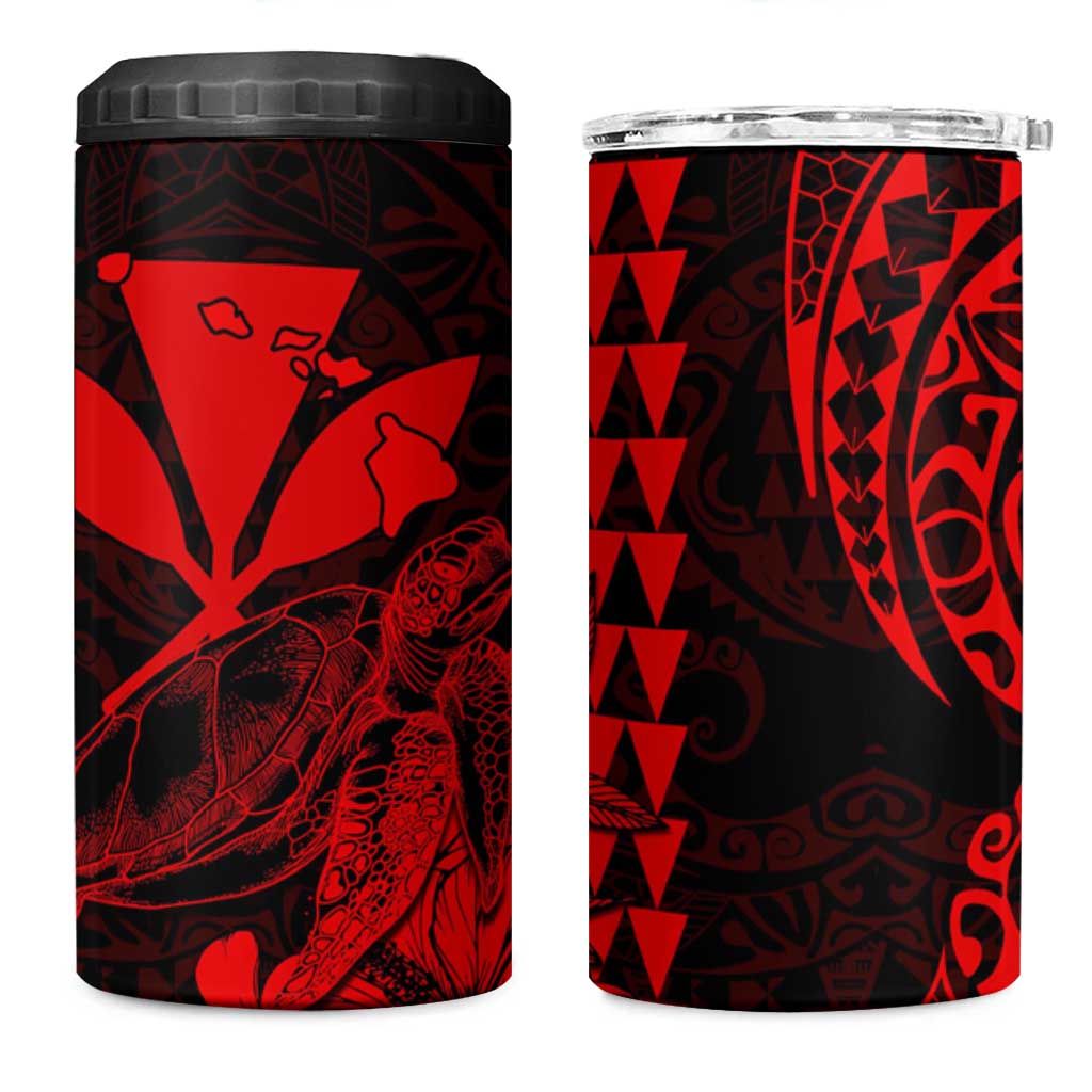 Kakau Polynesian Tribal Hawaiian Turtle 4 in 1 Can Cooler Tumbler with Kanaka Maoli Red LT9 One Size: 16 oz Red - Polynesian Pride