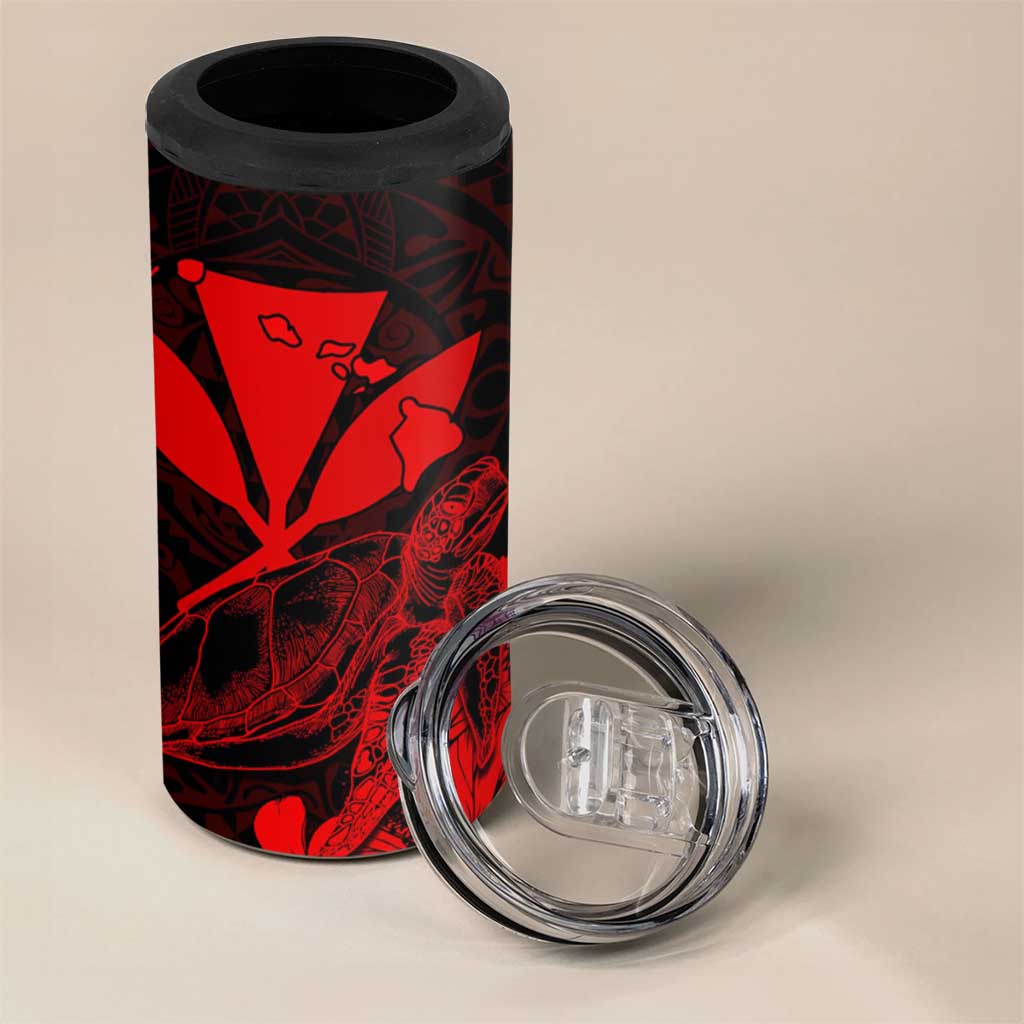 Kakau Polynesian Tribal Hawaiian Turtle 4 in 1 Can Cooler Tumbler with Kanaka Maoli Red LT9 - Polynesian Pride
