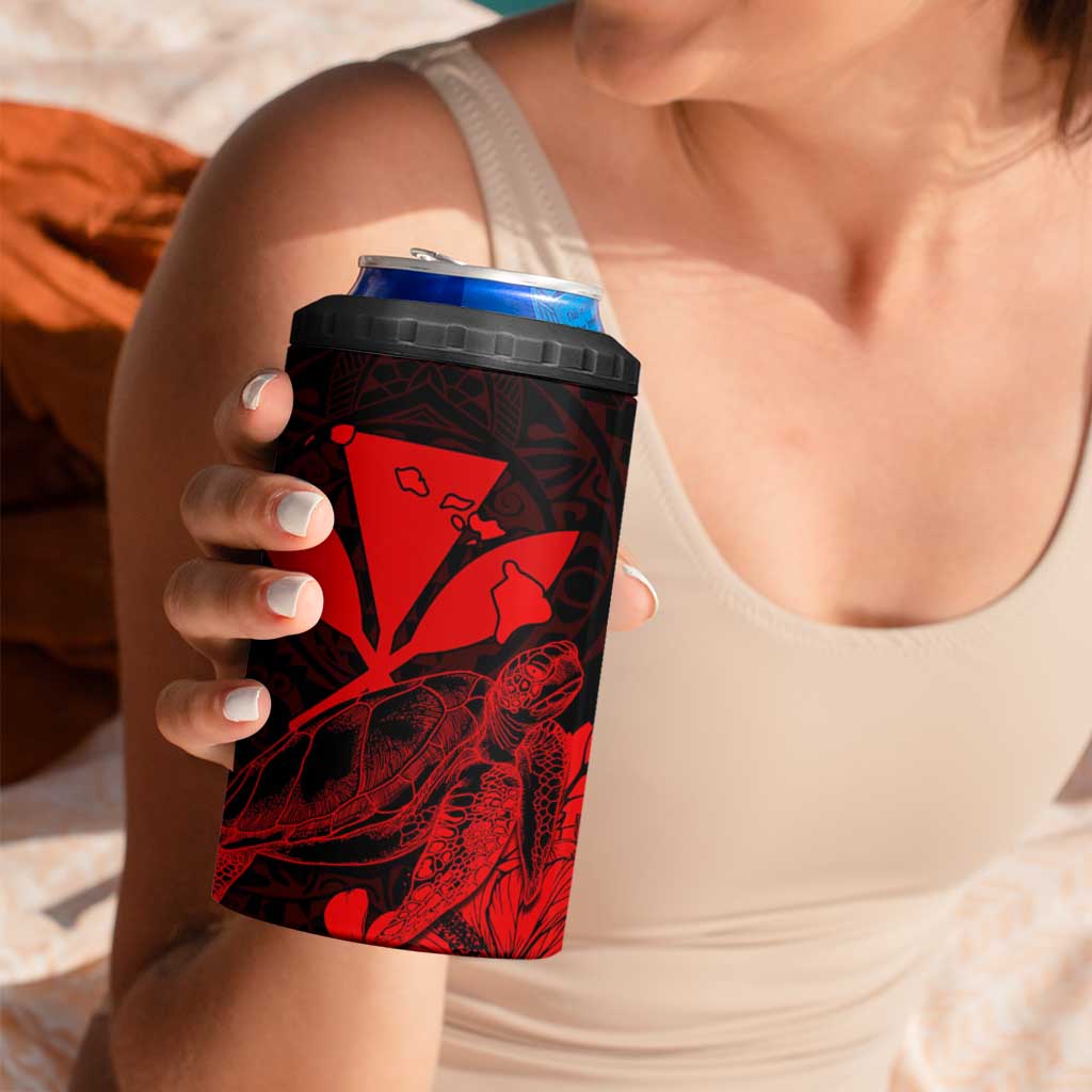 Kakau Polynesian Tribal Hawaiian Turtle 4 in 1 Can Cooler Tumbler with Kanaka Maoli Red LT9 - Polynesian Pride