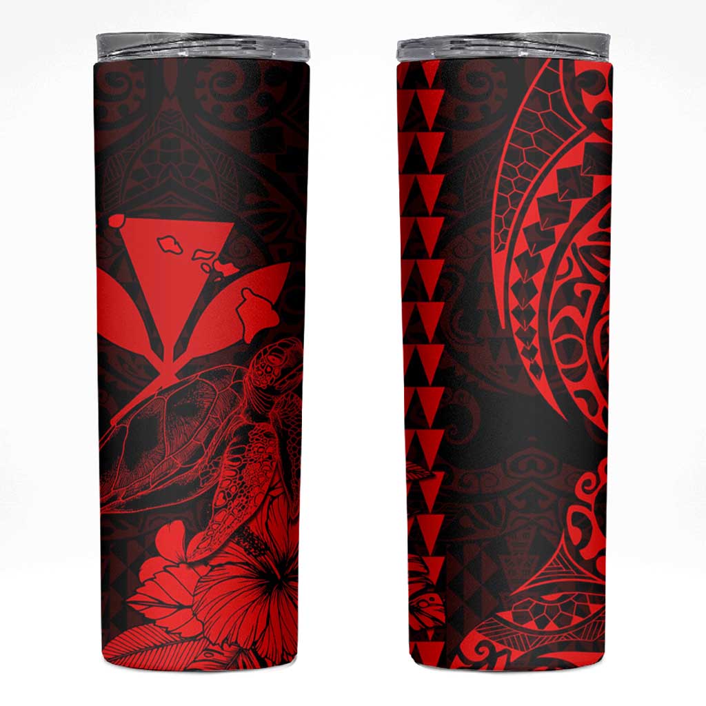 Kakau Polynesian Tribal Hawaiian Turtle Skinny Tumbler with Kanaka Maoli Red LT9 Red - Polynesian Pride