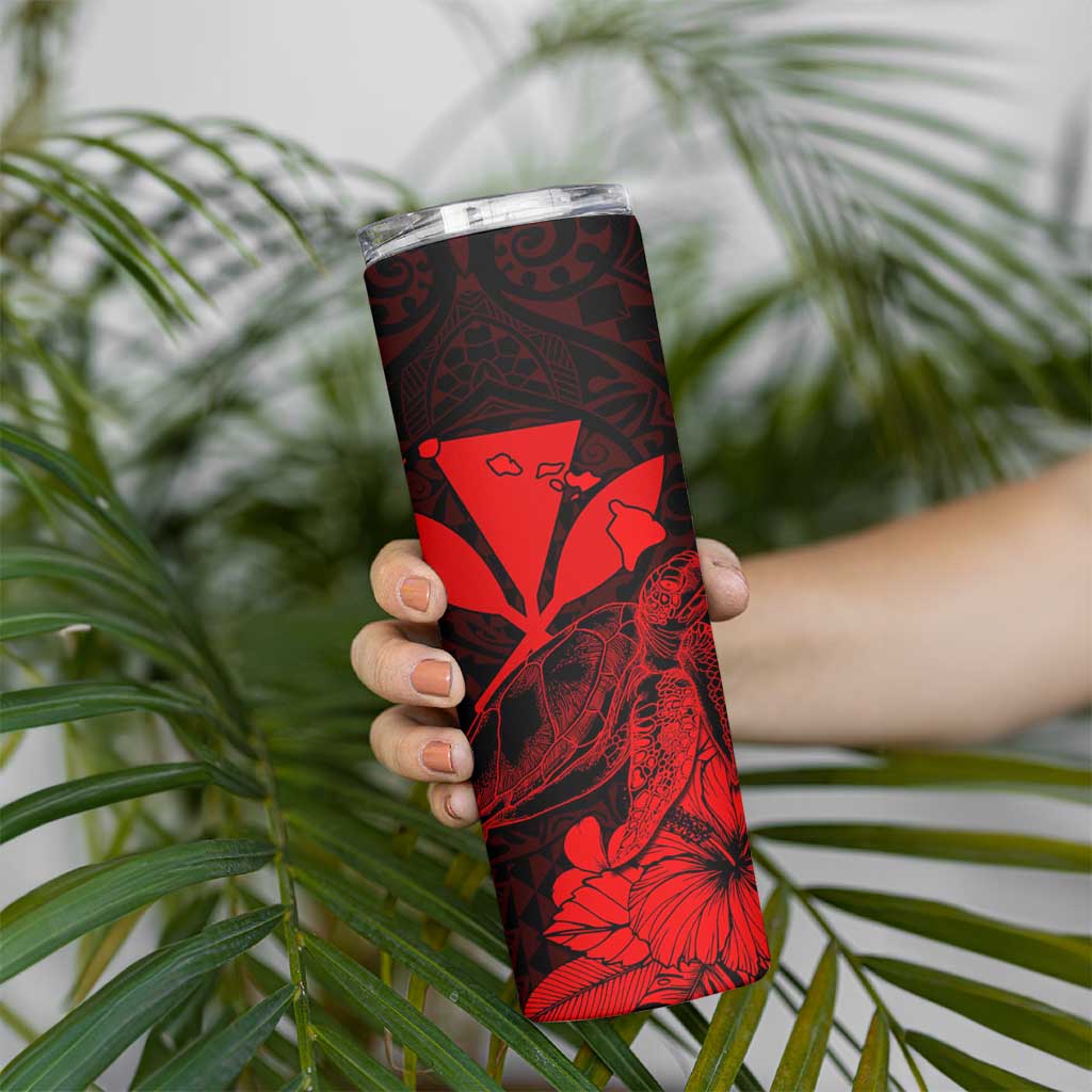 Kakau Polynesian Tribal Hawaiian Turtle Skinny Tumbler with Kanaka Maoli Red LT9 - Polynesian Pride