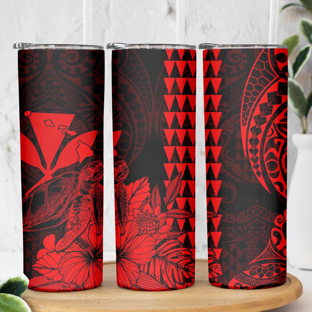 Kakau Polynesian Tribal Hawaiian Turtle Skinny Tumbler with Kanaka Maoli Red LT9 - Polynesian Pride