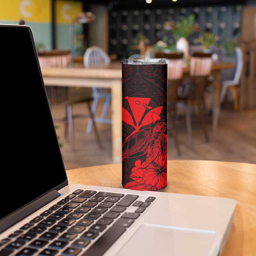 Kakau Polynesian Tribal Hawaiian Turtle Skinny Tumbler with Kanaka Maoli Red LT9 - Polynesian Pride