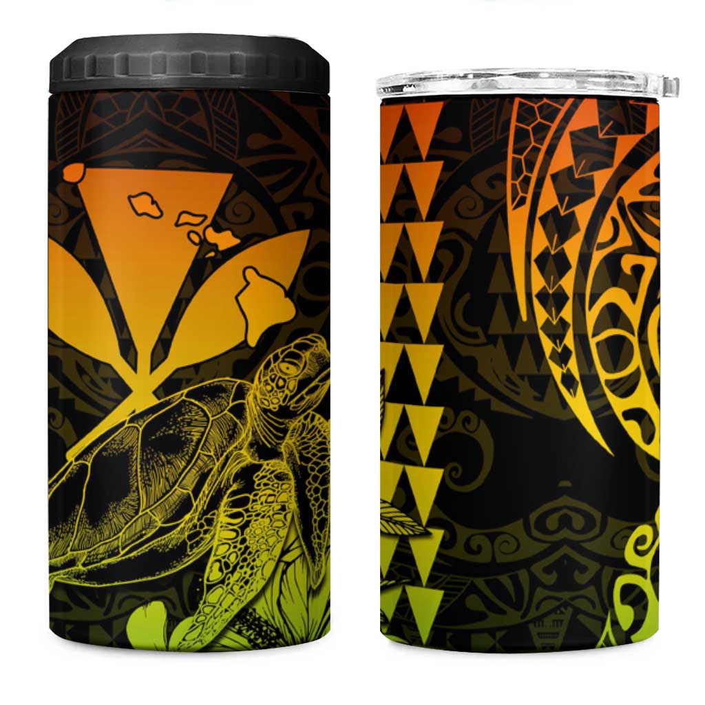 Kakau Polynesian Tribal Hawaiian Turtle 4 in 1 Can Cooler Tumbler with Kanaka Maoli Reggae LT9 One Size: 16 oz Reggae - Polynesian Pride