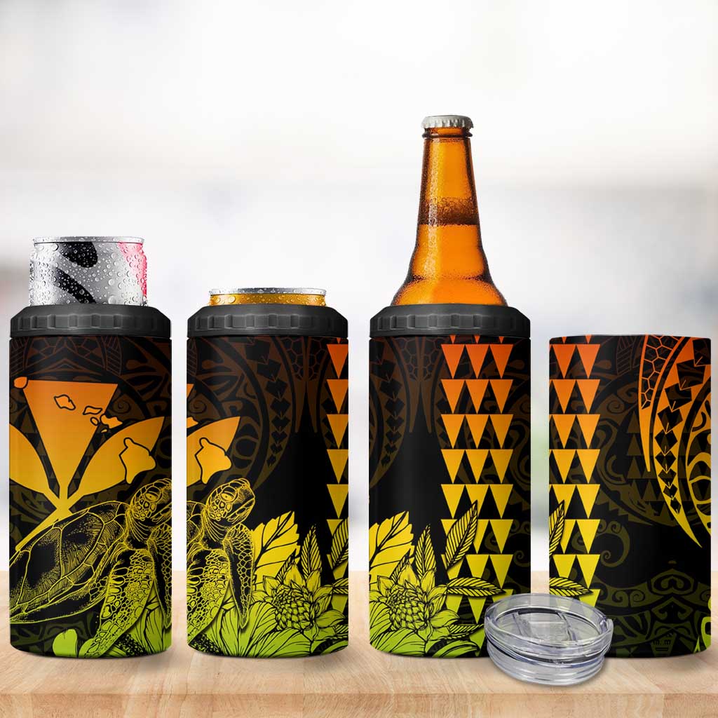 Kakau Polynesian Tribal Hawaiian Turtle 4 in 1 Can Cooler Tumbler with Kanaka Maoli Reggae LT9 - Polynesian Pride