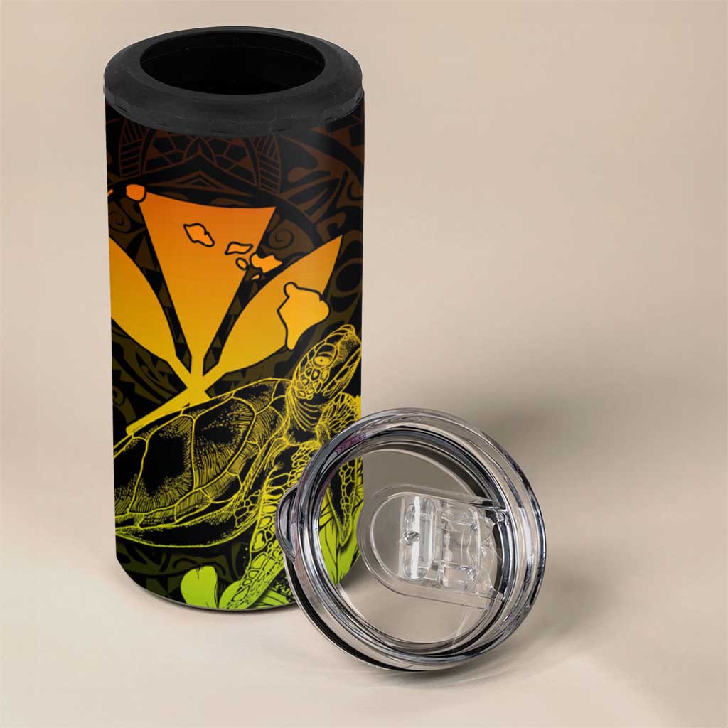 Kakau Polynesian Tribal Hawaiian Turtle 4 in 1 Can Cooler Tumbler with Kanaka Maoli Reggae LT9 - Polynesian Pride
