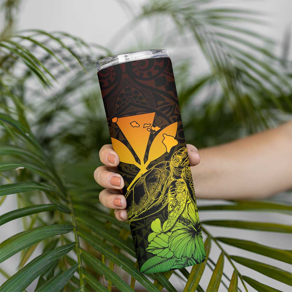 Kakau Polynesian Tribal Hawaiian Turtle Skinny Tumbler with Kanaka Maoli Reggae LT9 - Polynesian Pride