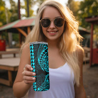 Kakau Polynesian Tribal Hawaiian Turtle Skinny Tumbler with Kanaka Maoli Teal LT9 - Polynesian Pride