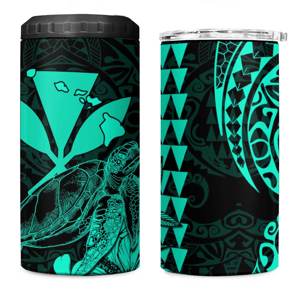 Kakau Polynesian Tribal Hawaiian Turtle 4 in 1 Can Cooler Tumbler with Kanaka Maoli Turquoise LT9 One Size: 16 oz Turquoise - Polynesian Pride
