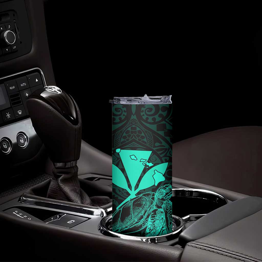 Kakau Polynesian Tribal Hawaiian Turtle Skinny Tumbler with Kanaka Maoli Turquoise LT9 - Polynesian Pride