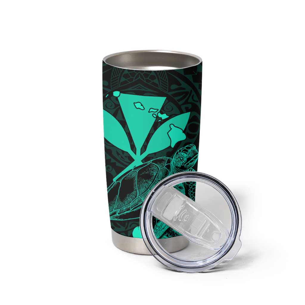 Kakau Polynesian Tribal Hawaiian Turtle Tumbler Cup with Kanaka Maoli Turquoise LT9 - Polynesian Pride