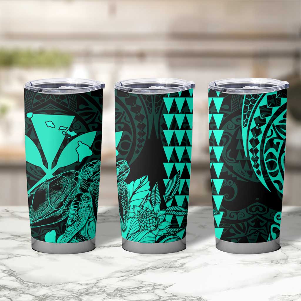 Kakau Polynesian Tribal Hawaiian Turtle Tumbler Cup with Kanaka Maoli Turquoise LT9 - Polynesian Pride