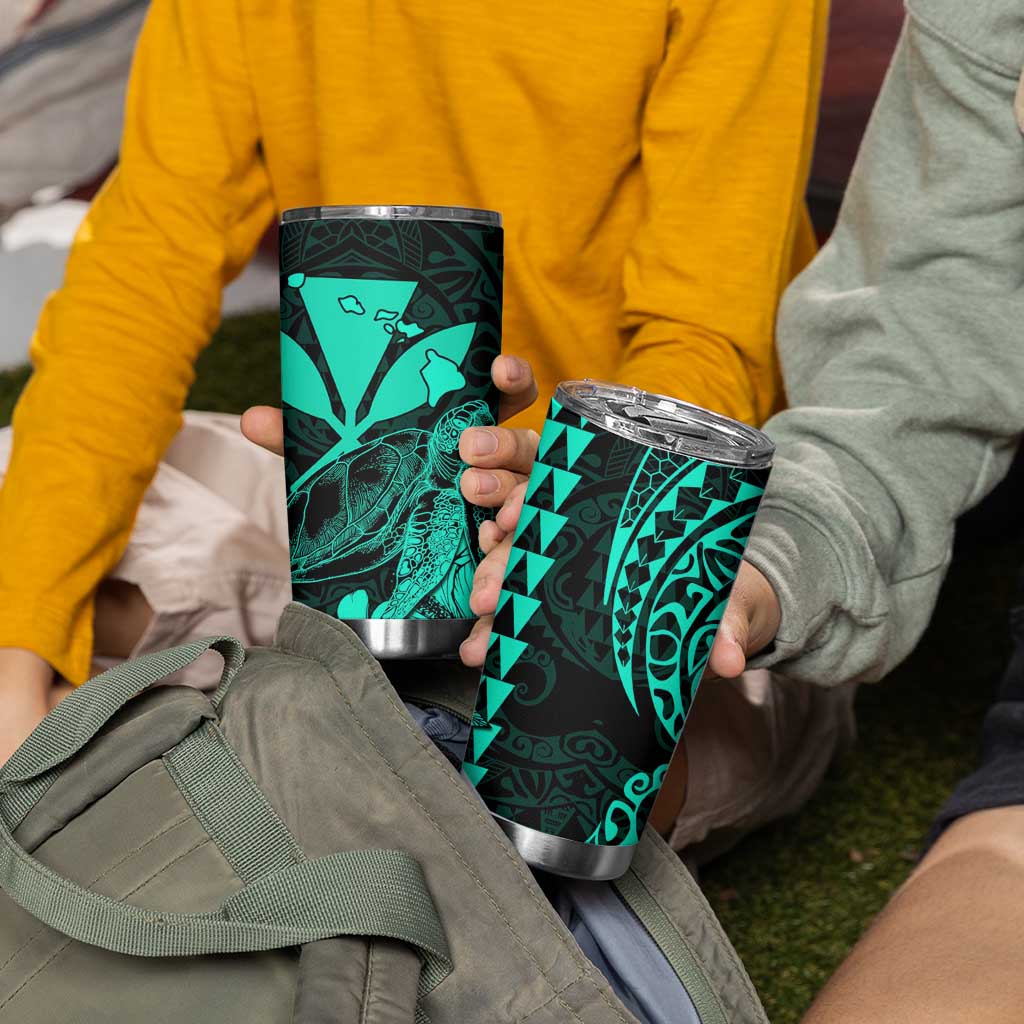 Kakau Polynesian Tribal Hawaiian Turtle Tumbler Cup with Kanaka Maoli Turquoise LT9 - Polynesian Pride