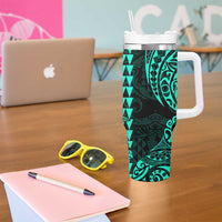 Kakau Polynesian Tribal Hawaiian Turtle Tumbler With Handle with Kanaka Maoli Turquoise