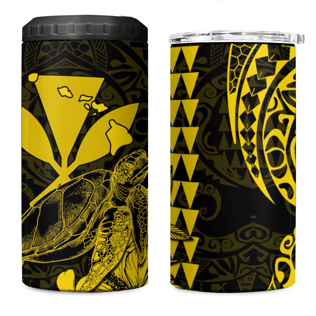 Kakau Polynesian Tribal Hawaiian Turtle 4 in 1 Can Cooler Tumbler with Kanaka Maoli Yellow LT9 One Size: 16 oz Yellow - Polynesian Pride
