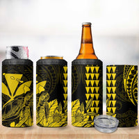 Kakau Polynesian Tribal Hawaiian Turtle 4 in 1 Can Cooler Tumbler with Kanaka Maoli Yellow LT9 - Polynesian Pride