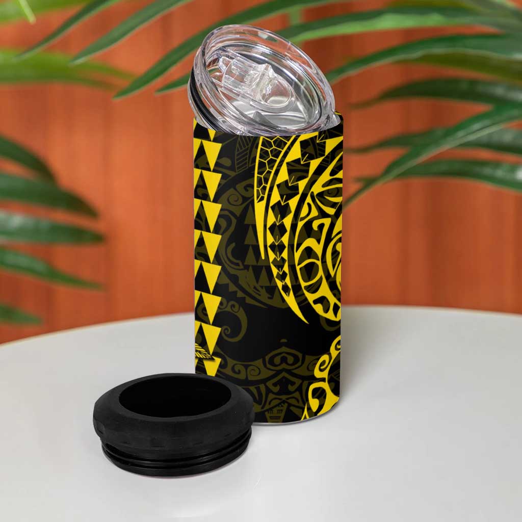 Kakau Polynesian Tribal Hawaiian Turtle 4 in 1 Can Cooler Tumbler with Kanaka Maoli Yellow LT9 - Polynesian Pride