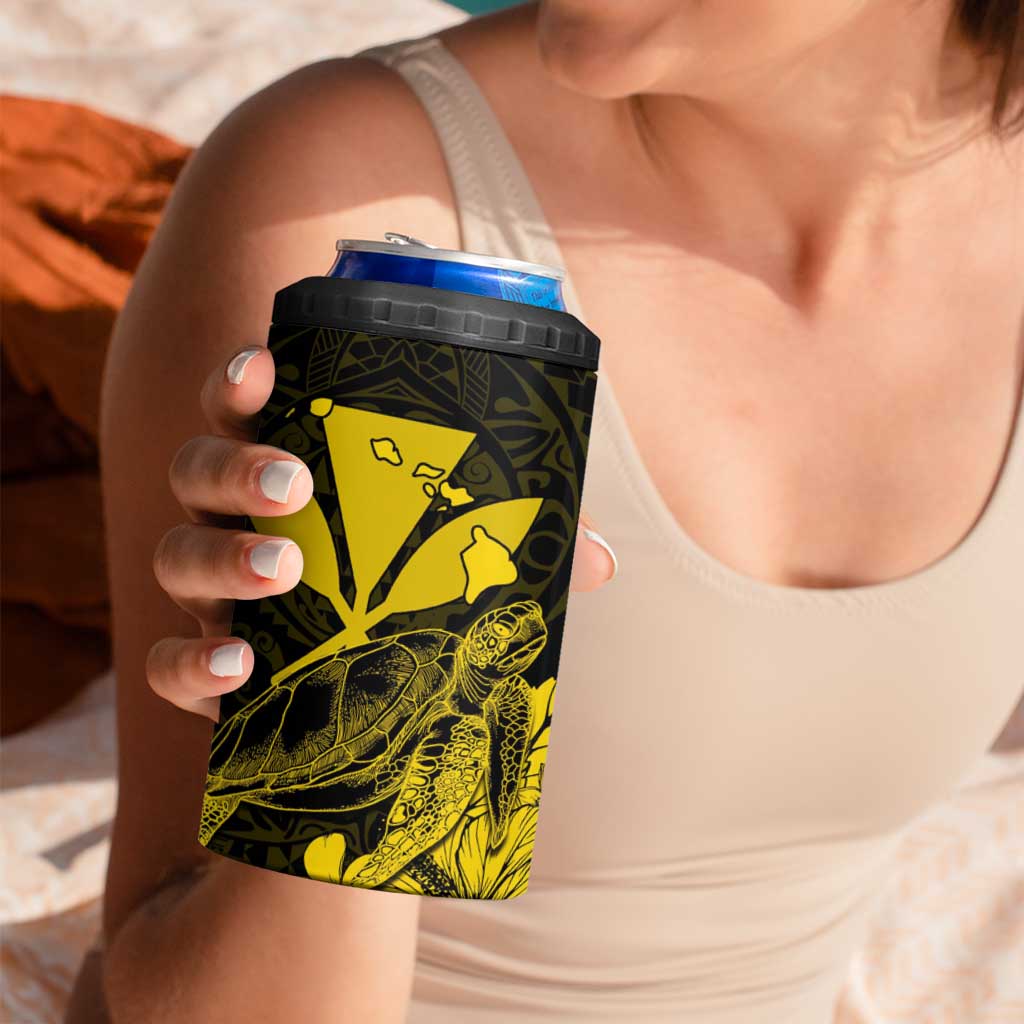 Kakau Polynesian Tribal Hawaiian Turtle 4 in 1 Can Cooler Tumbler with Kanaka Maoli Yellow LT9 - Polynesian Pride