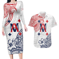 Kingdom of Uvea 1842-1860 Personalized Couples Matching Long Sleeve Bodycon Dress and Hawaiian Shirt Wallis and Futuna Polynesian Tribal Pattern LT9 White - Polynesian Pride