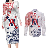 Kingdom of Uvea 1842-1860 Personalized Couples Matching Long Sleeve Bodycon Dress and Long Sleeve Button Shirt Wallis and Futuna Polynesian Tribal Pattern LT9 White - Polynesian Pride