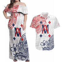 Kingdom of Uvea 1842-1860 Personalized Couples Matching Off Shoulder Maxi Dress and Hawaiian Shirt Wallis and Futuna Polynesian Tribal Pattern LT9 White - Polynesian Pride