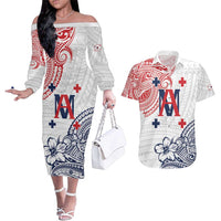Kingdom of Uvea 1842-1860 Personalized Couples Matching Off The Shoulder Long Sleeve Dress and Hawaiian Shirt Wallis and Futuna Polynesian Tribal Pattern LT9 White - Polynesian Pride